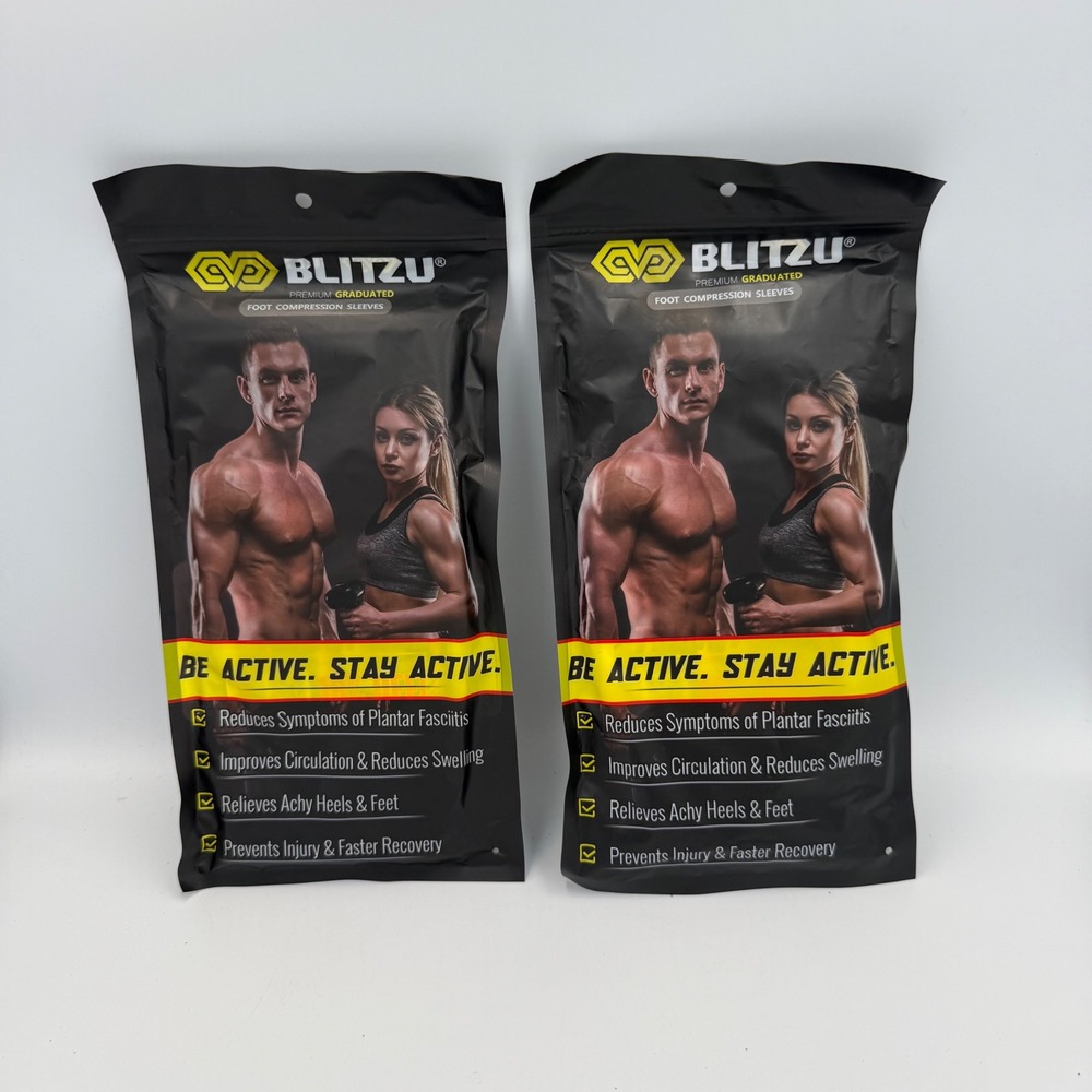 Blitzu 2 Pack Foot Compression Sleeves XXL Plantar Fasciitis Socks Black Blue